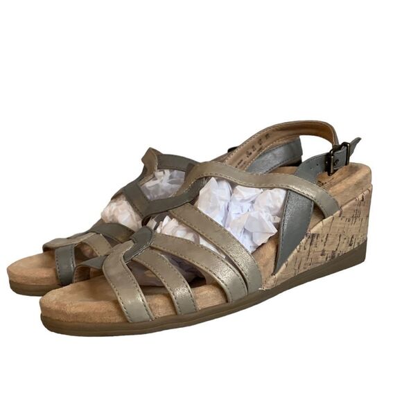 LifeStride Tabby Metallic Wedge Grey Gold Vegan Leather Wedge Cork Sandals 8.5 - Picture 11 of 15